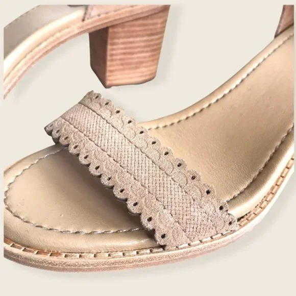 $330 Frye Blush Pink Brielle Scallop Suede Back Zip Heeled Sandal Wedding/Formal - Picture 12 of 15